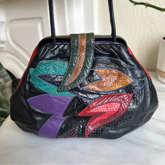 VINTAGE โข 80s Jewel Tone Leather Crossbody Bag Punk Bohemian Boho Weird Girl - Picture 2 of 16